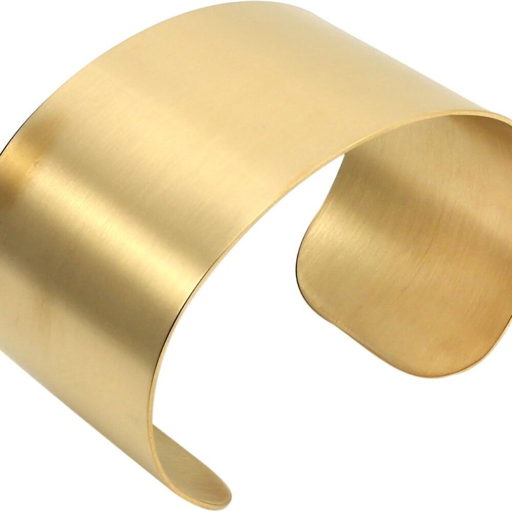 Silver Wide Grooved Cuff Bangle for Women Lady Stainless Steel Shiny Punk Bracel